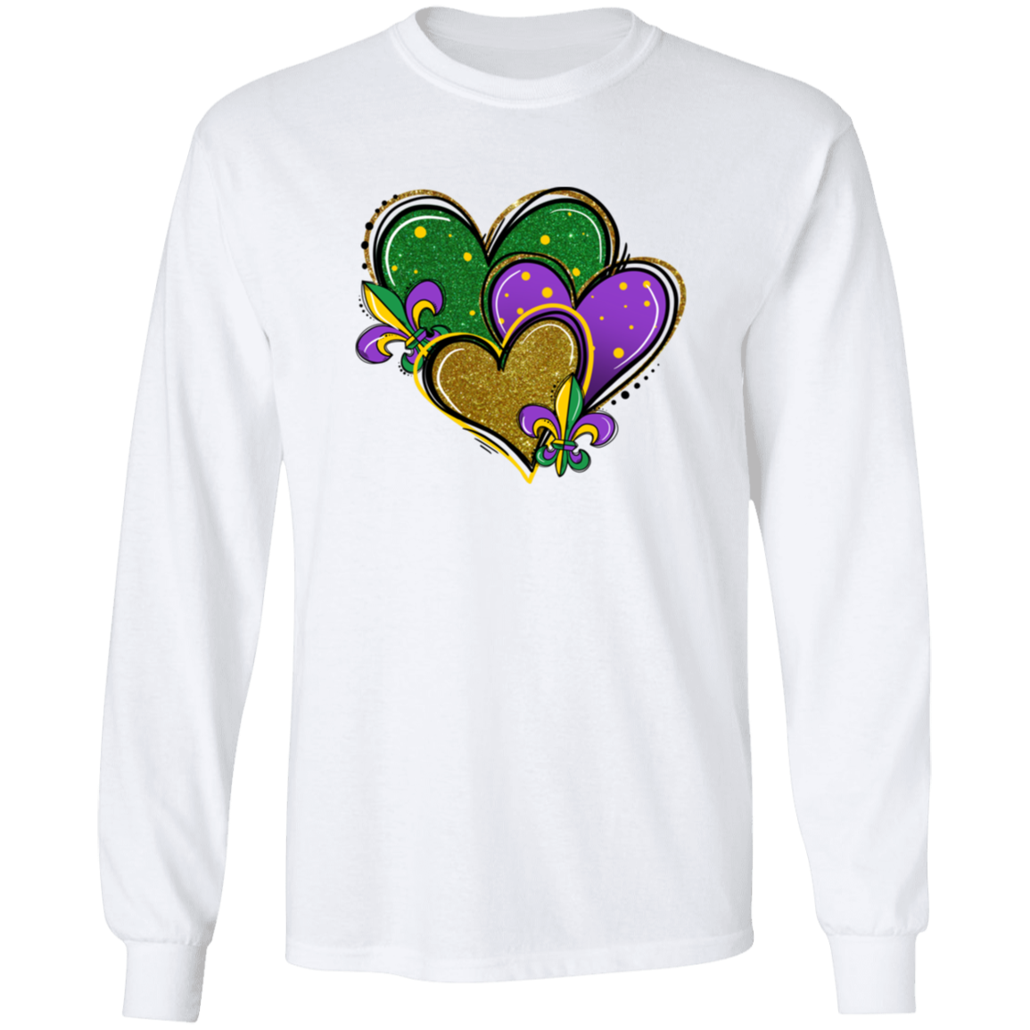 Mardi Gras Hearts Unisex Long Sleeve Tee