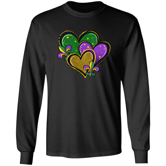 Mardi Gras Hearts Unisex Long Sleeve Tee