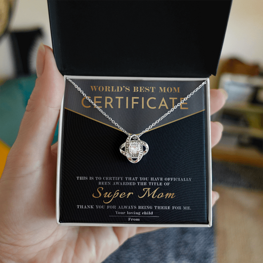 Mom-Best Mom Certificate-Love Knot Necklace