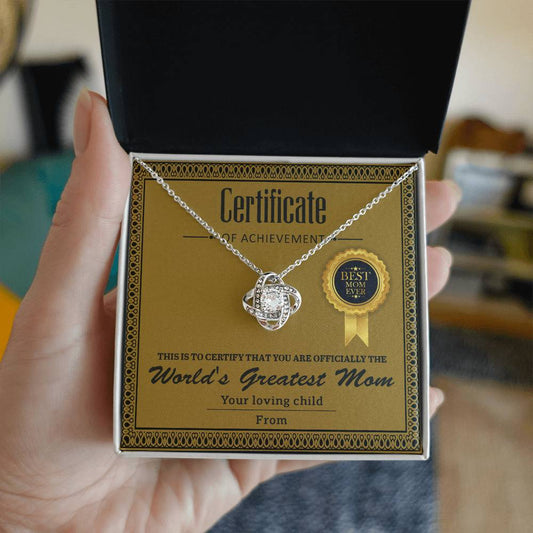 Mom-Certificate Of Achievement-Love Knot Necklace