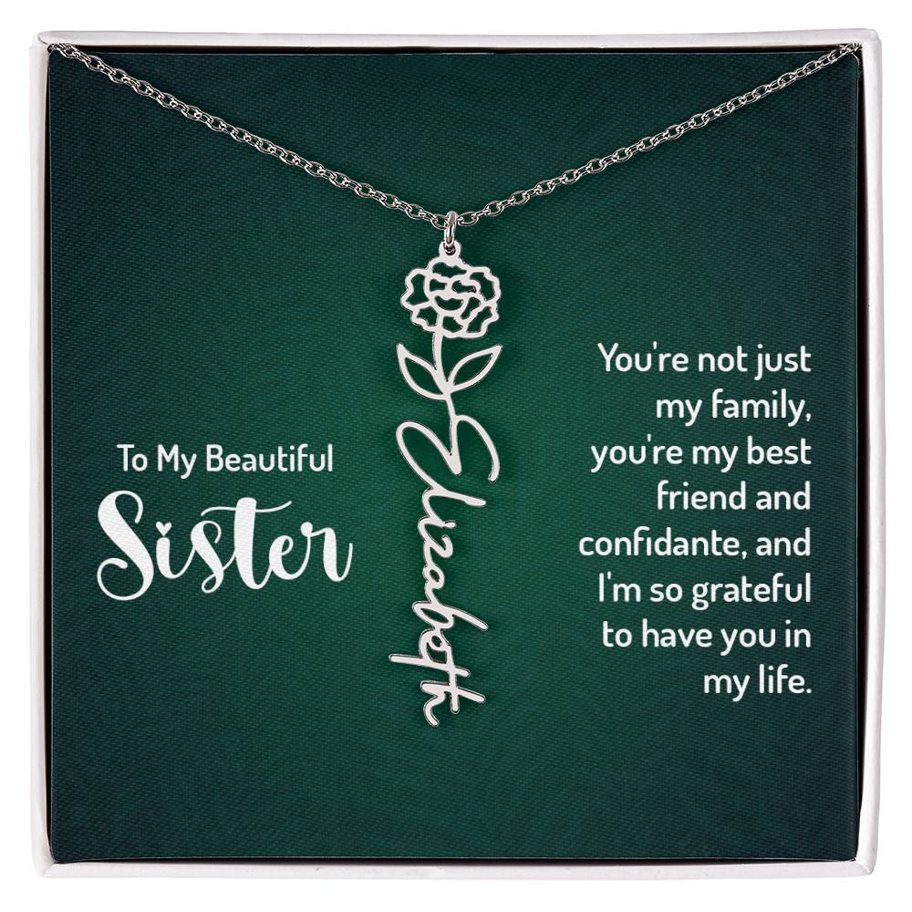 Sister - Confidante - Flower Name Necklace