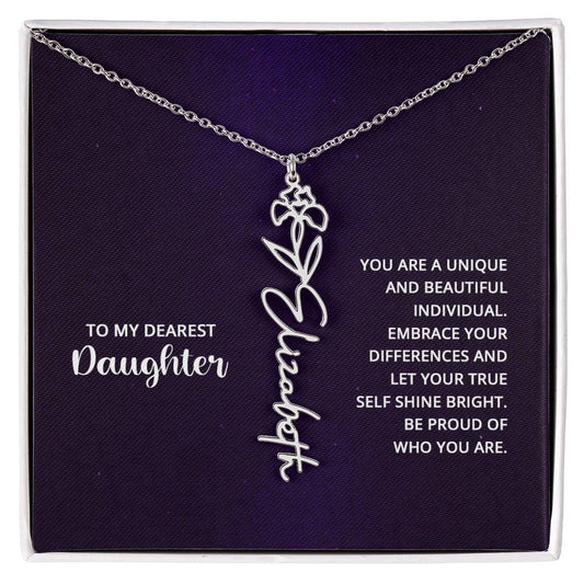 Daughter - Shine Bright - Flower Name Necklace