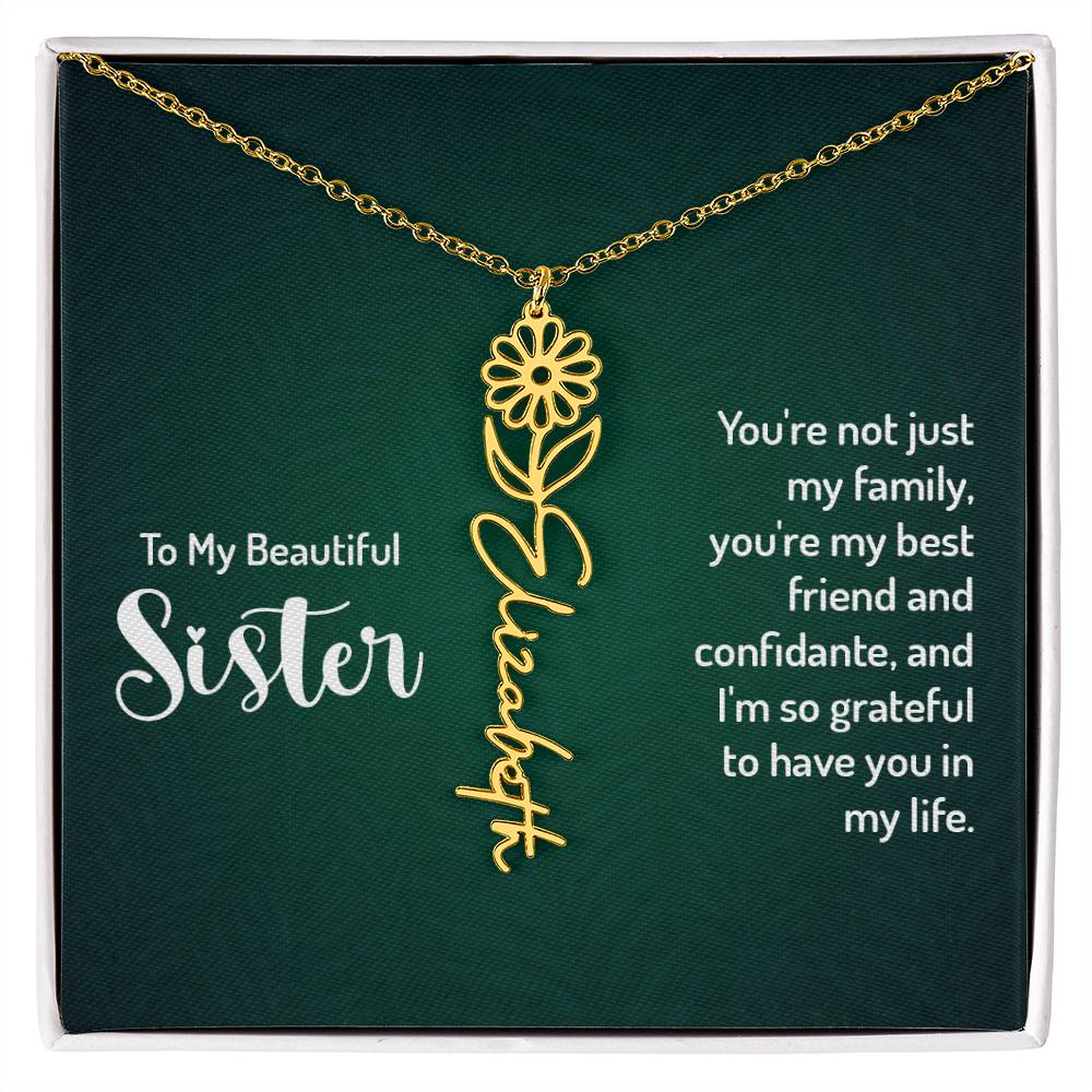 Sister - Confidante - Flower Name Necklace