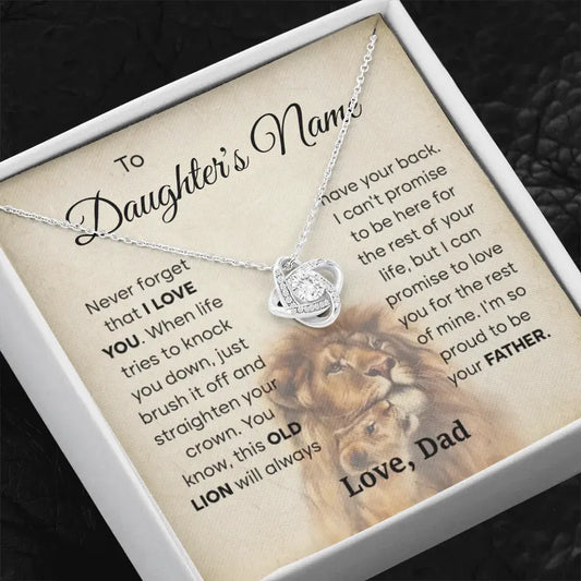 Personalized - Daughter - Old Lion - Love Knot Necklace