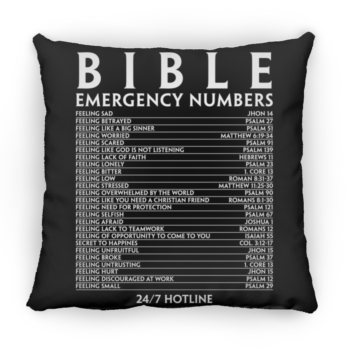 Bible Emergency Numbers Large Square Pillow