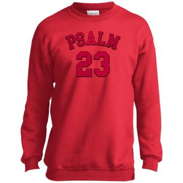 Psalm 23 Youth Red Unisex Crewneck Sweatshirt