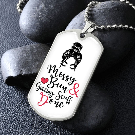 Messy Bun Dog Tag