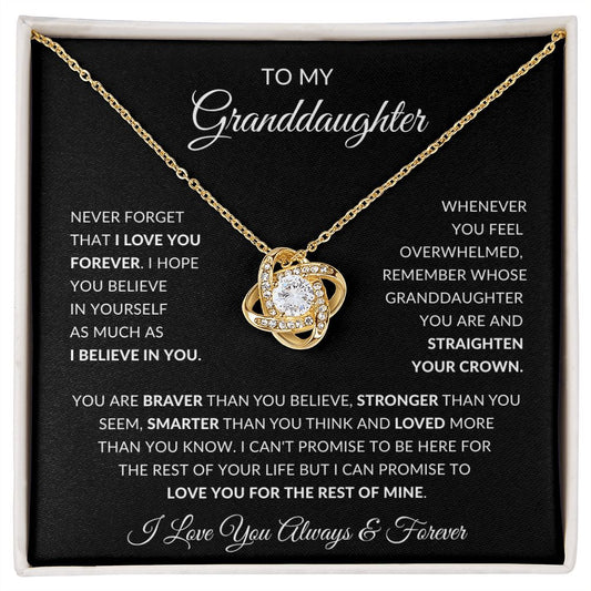 Granddaughter - Braver Stronger Smarter - Love Knot Necklace