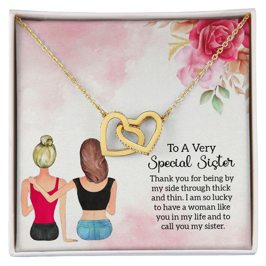 Sister - Through Thick and Thin - Interlocking Hearts Necklace